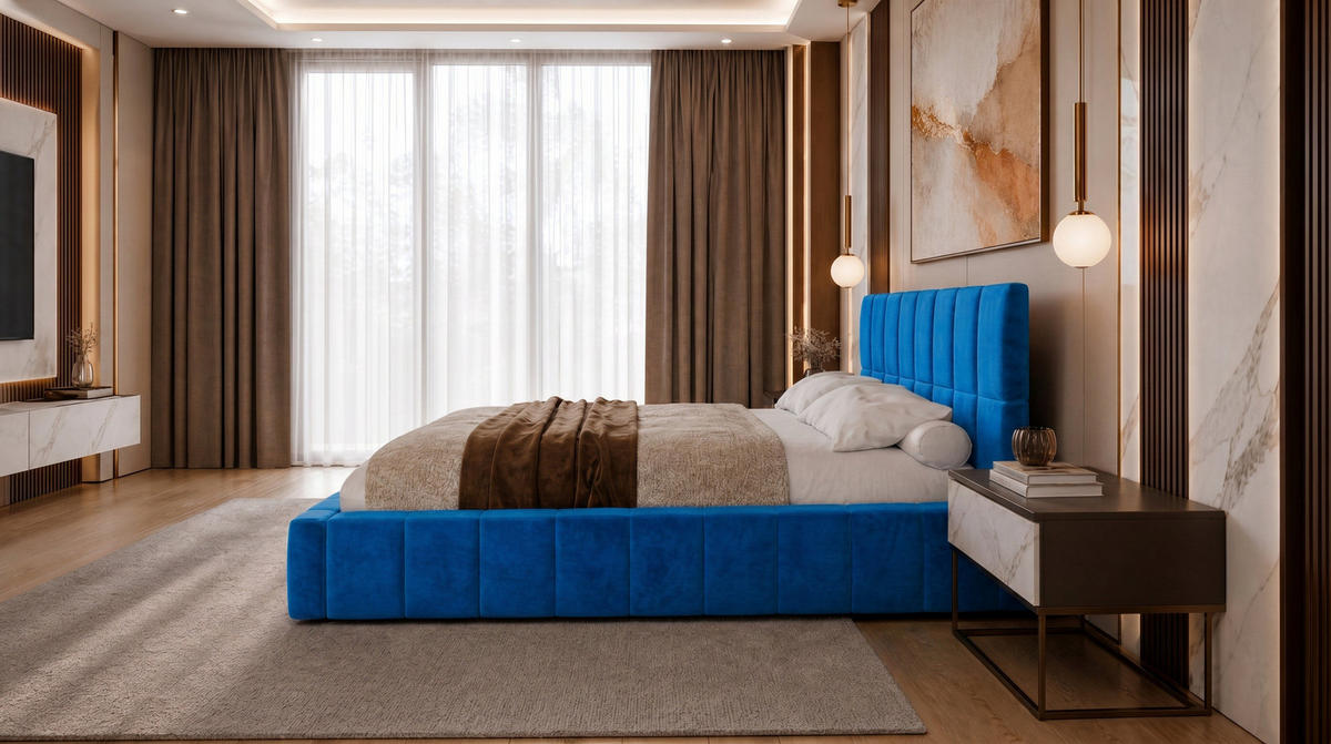 POLSTERBETT 200x200 cm, Alma, Doppelbett mit Bettkasten, Lattenrost aus Holz, Velourstoff, Blau - Blau, Holz/Kunststoff (200/200cm) - Marpur