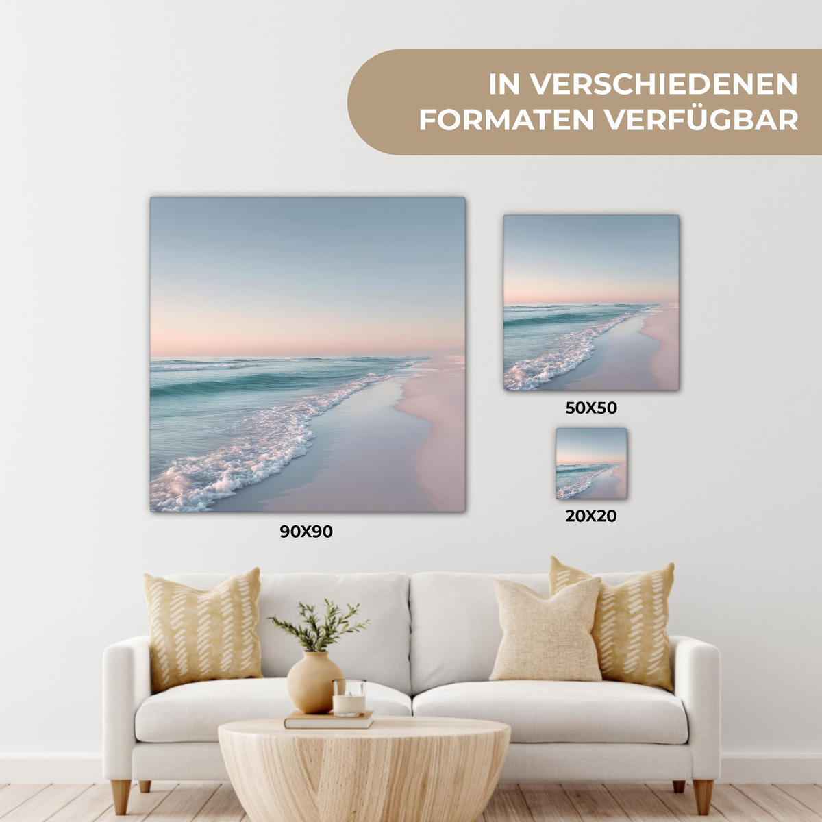 LEINWANDBILD Küstenlinie - Pastell - Wasser Deko Wohnzimmer 20x20 cm - Pastellblau, Textil (20/20cm) - MuchoWow