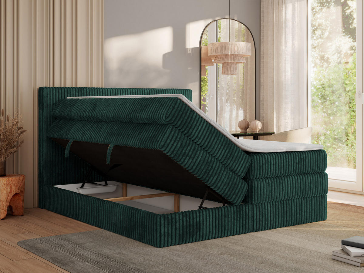 BOXSPRINGBETT TILIANO KING - 140/200 - Dunkelgrün Cord - H4 - Dunkelgrün, Holz/Textil (140/200cm) - MKS