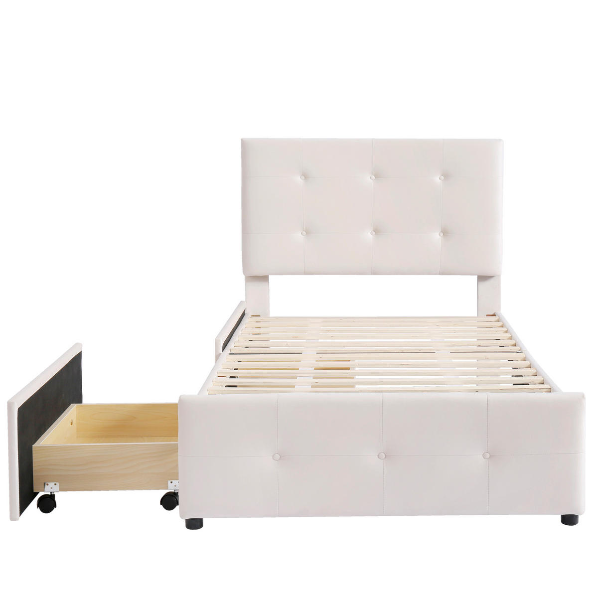 POLSTERBETT 90/200 cm Beige aus Samt mit Schublade und Lattenrost - Beige, Textil (90/200cm) - Flora Grace