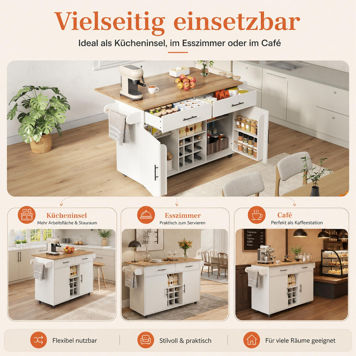KÜCHENINSEL Mit ARBEITSPLATTE, Weiß, Holzwerkstoff, Für Küche Und Esszimmer, 120/45/84 cm - Weiß, Holzwerkstoff (45/84/120cm) - Rolipo