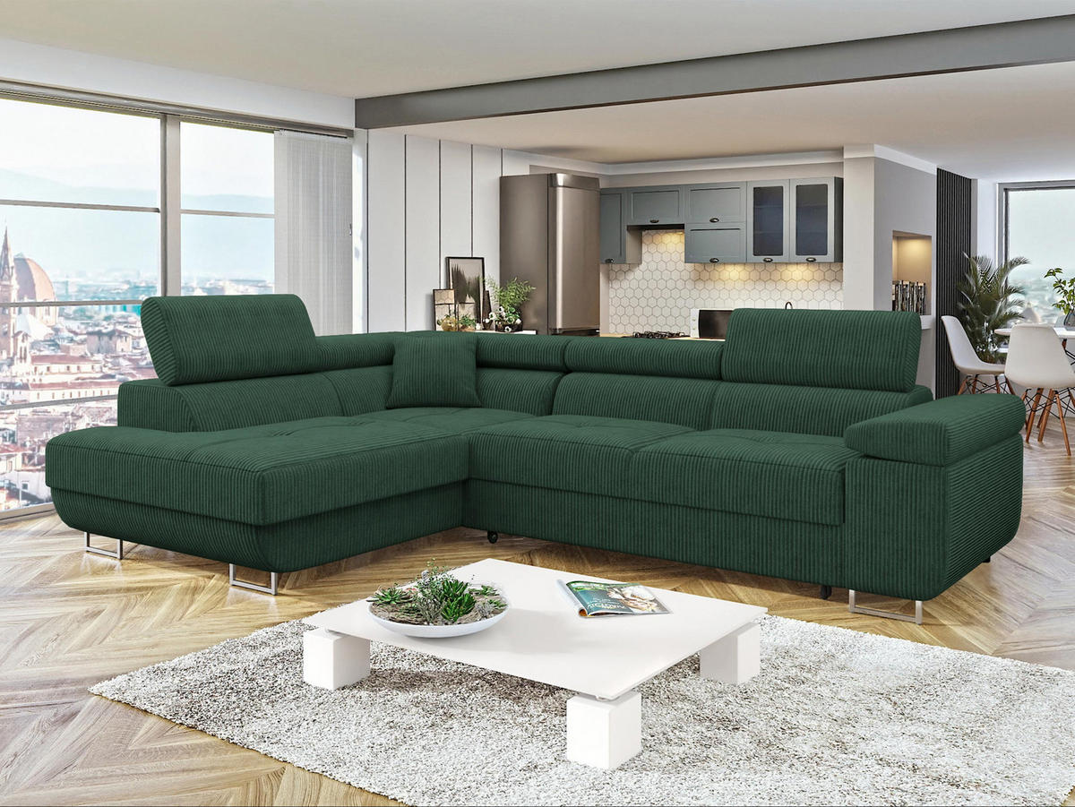 COLTAR Torezio Reiat, Stanga - verde închis, material textil/lemn (274/203cm) - MIRJAN24