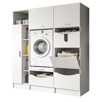 WASCHMASCHINENSCHRANK weiß Set 3-teilig, Waschmaschinenumbau 176 cm mit viel Stauraum - Silberfarben/Weiß, Glas/Holzwerkstoff (176/195/68cm) - Inn.Furn