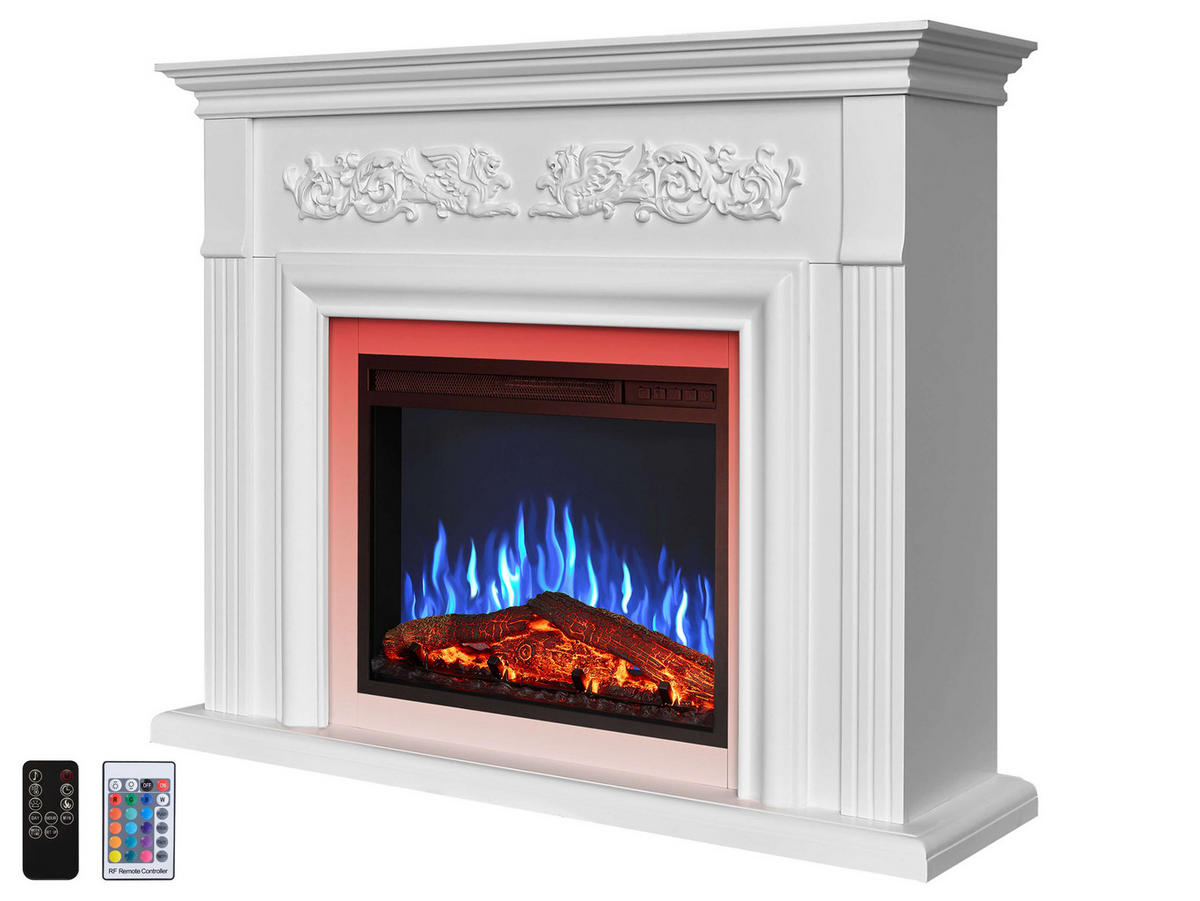 ELEKTROKAMIN Monferrato AF24 – weiß, freistehend, MDF-Verkleidung, 3D-Flammeneffekt, LED-Beleuchtung, Heizfunktion - Weiß, Glas/Holzwerkstoff (121/100/35cm) - ArtiFlame