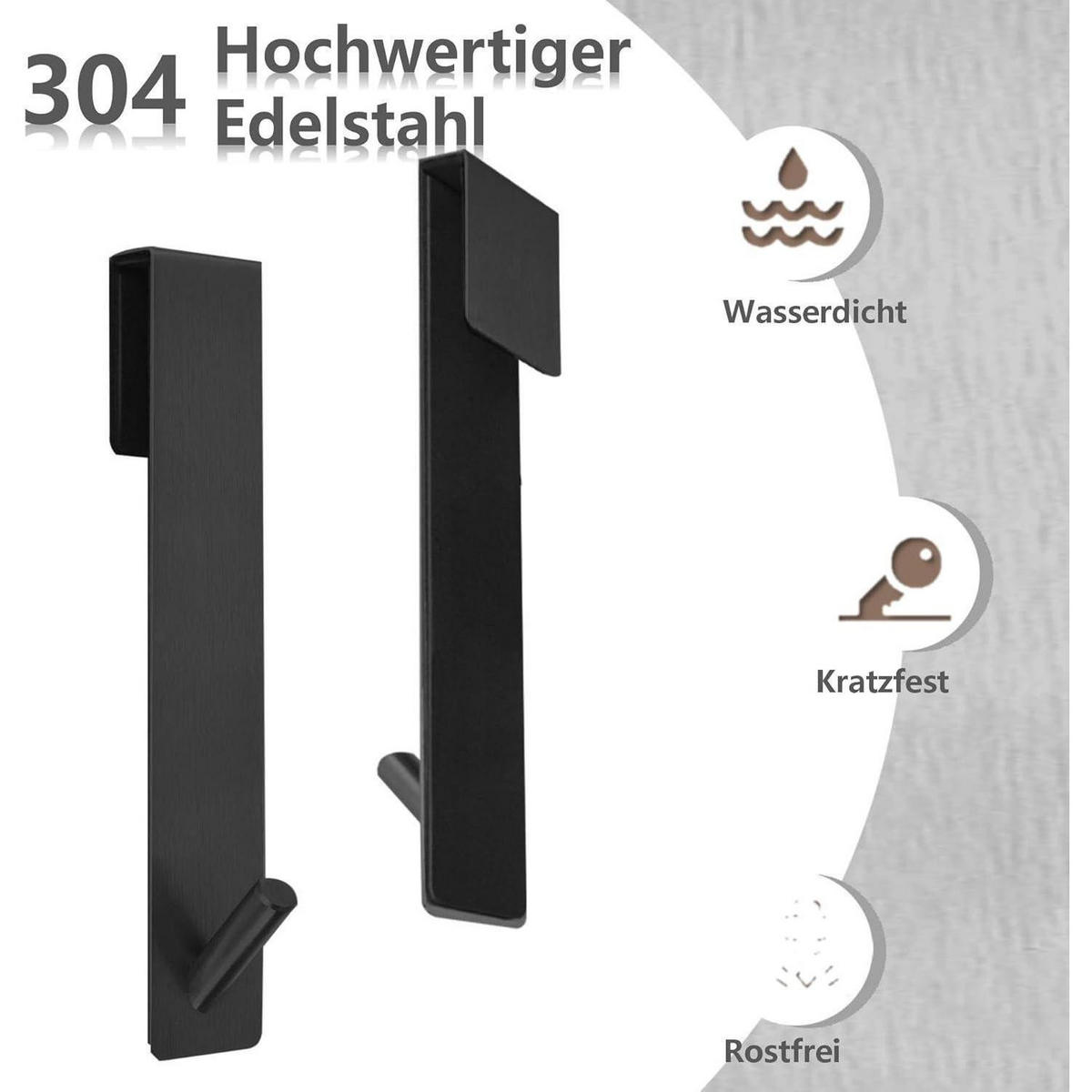 DUSCHHAKEN 4-teiliges Set Edelstahl Schwarz - Schwarz, Metall (1.6/12.5/3cm)