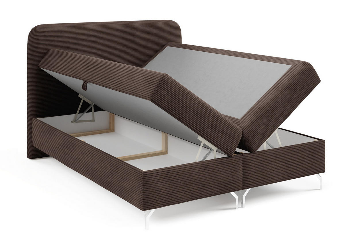 BOXSPRINGBETT mit Matratze H3 200x200 Rotos, Cordstoff, Bettkasten, Braun - Braun, Holz/Textil (200/200cm) - Emporius