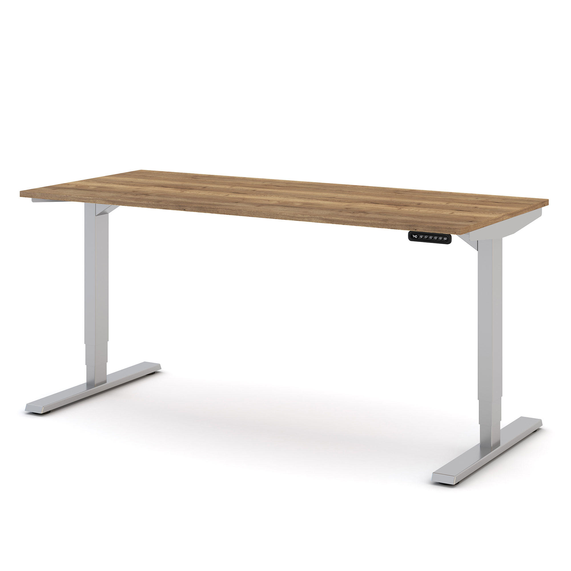 SCHREIBTISCH Elektrisch höhenverstellbarer Schreibtisch Y-Line Eiche Tabak Weißaluminium 160/70/62-127cm - Weiß Hochglanz/Silberfarben, Holzwerkstoff/Metall (70/160/127cm) - ASSMANN