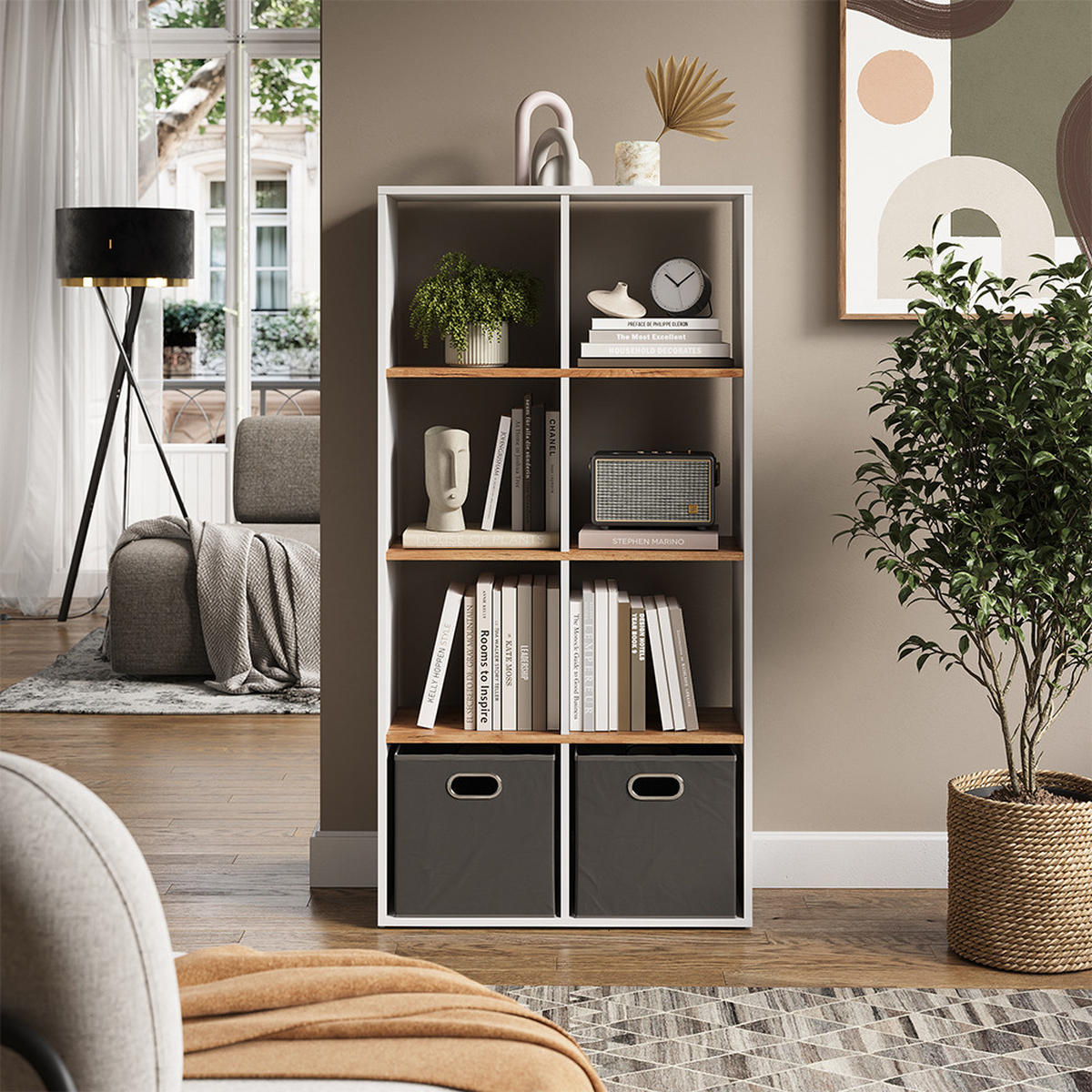 RAUMTEILER Scutum Weiß/Goldkraft Eiche 143 x 72 cm - Honigeiche/Weiß, Holzwerkstoff (143/72/29cm) - Vicco
