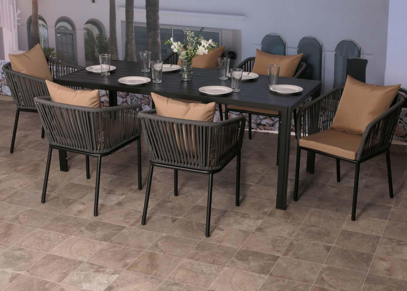 GARTENGARNITUR Anthrazit, Taupe 7-teilig-Set - Taupe/Anthrazit, Metall - MCW