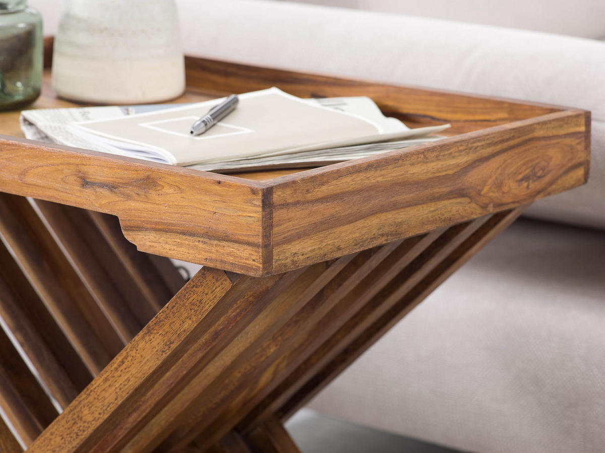 BEISTELLTISCH – Klappbar Massivholz 60x57 cm mit Tablett - Braun, Holz (40/60/57cm) - KADIMA DESIGN