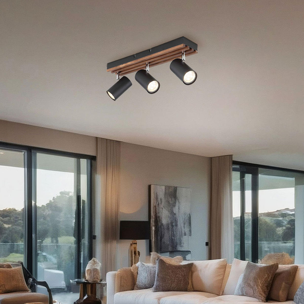 DECKENLEUCHTE Metall Holzoptik Schwarz - Schwarz, Holz (41/8/12.5cm) - Globo Lighting