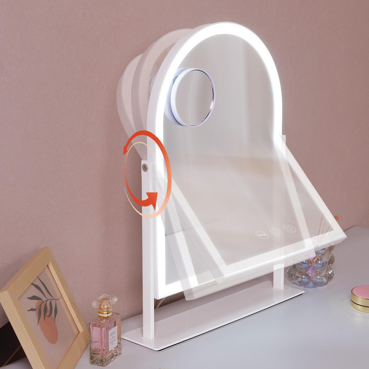 SCHMINKSPIEGEL mit LED Gewölbter Lichtleiste weiß 30/41 cm - Weiß, Metall (30/41/3cm) - VANITII