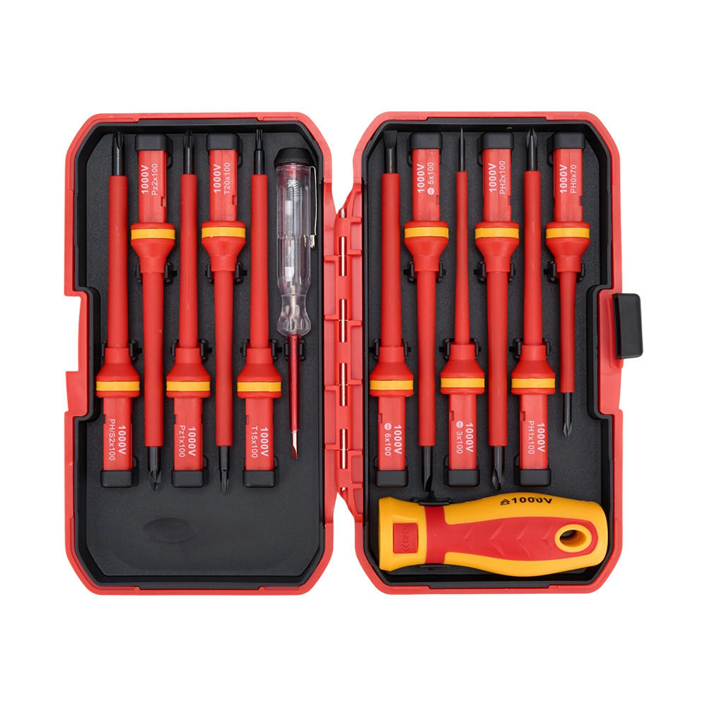 SCHRAUBENDREHER-SET mit Werkzeugkasten 13-teiliges isolierter aus PP, TPR, S2-Stahl in Rot/Gelb - Gelb, Metall (12.5/21/4.5cm) - Livingandhome
