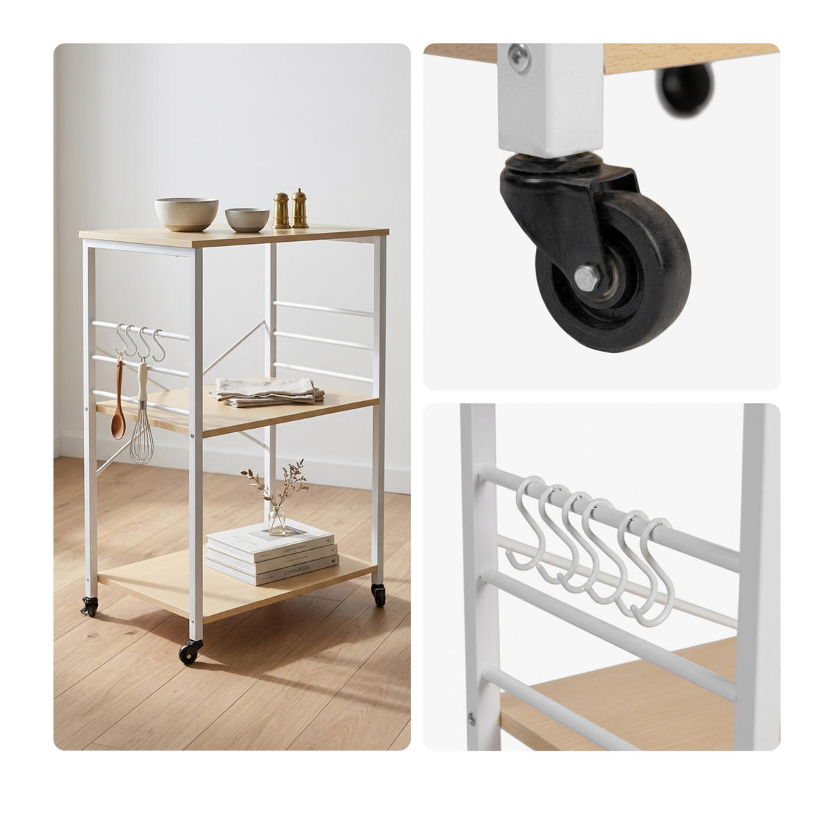 VOZIČEK za postrežbo - večbarvno, kovina/leseni material (60/89/40cm) - Relaxdays