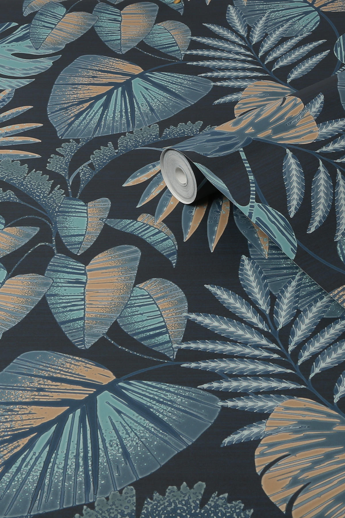 VLIESTAPETE Tropenblätter Dunkelblau - Blau, Papier/Kunststoff (52/1000cm) - next