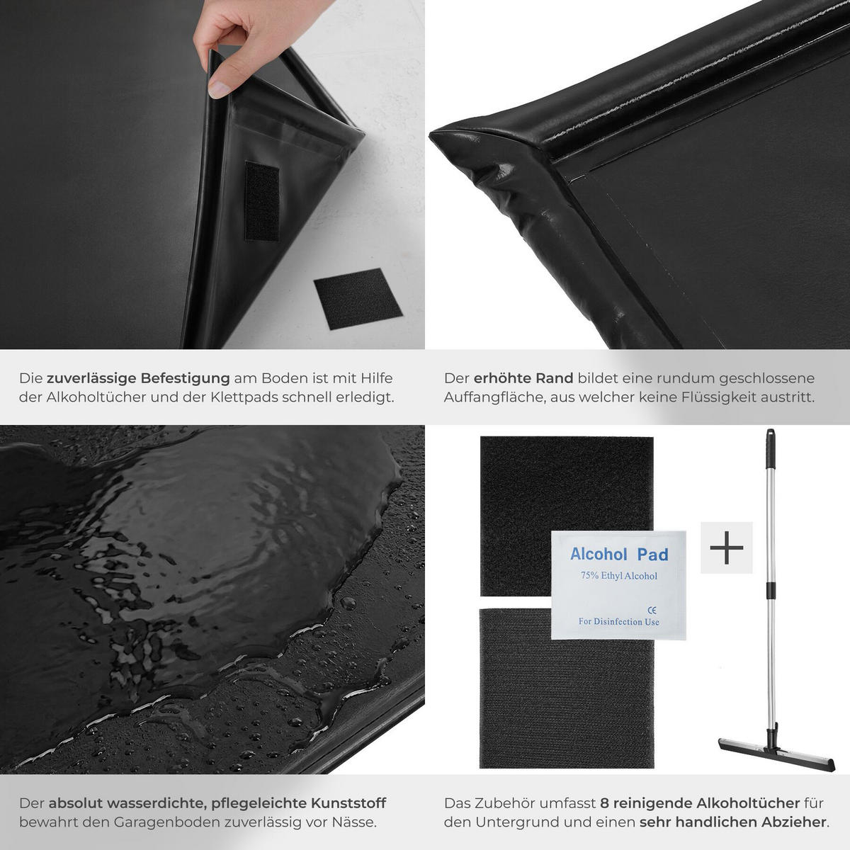GARAGENBODENMATTE , inklusive ausziehbarem Abzieher, schwarz - Schwarz, Kunststoff (240/500cm) - tectake