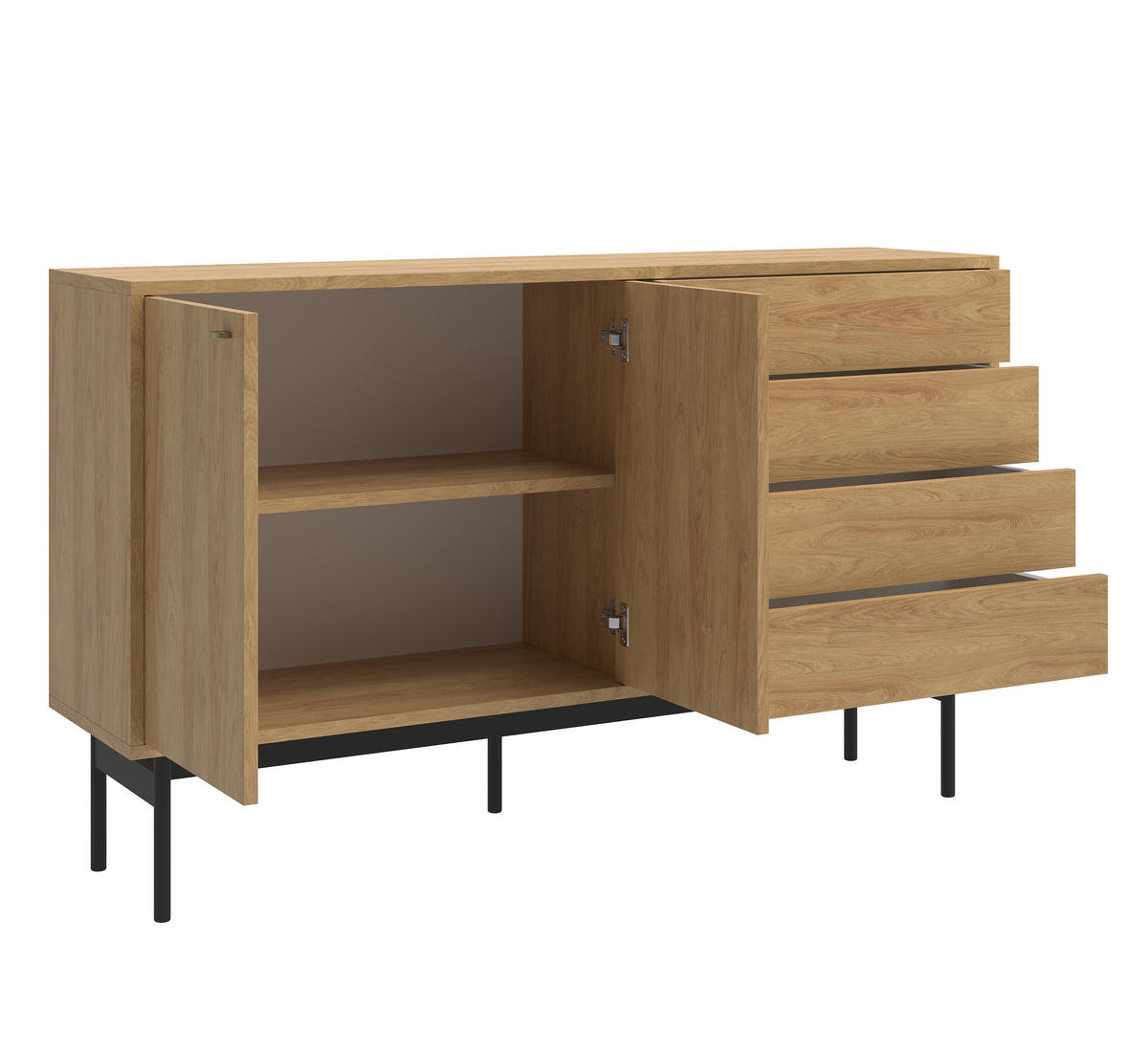 SIDEBOARD Olar Holzoptik Hickory Natur 154 cm - Beige/Goldfarben, Holzwerkstoff/Metall (154/92.5/38cm) - Selsey