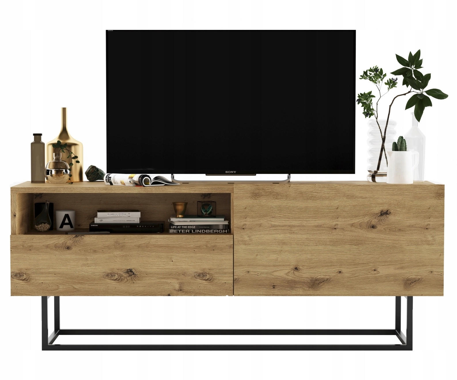 Meble Lindner TV stolek Enjoy Dub Artisan 120 cm se zásuvkou a kovovým rámem