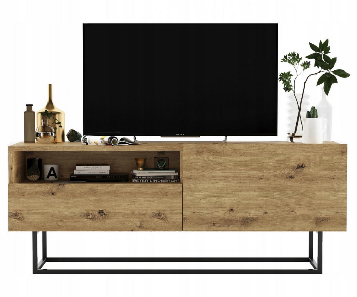 TV-SCHRANK Enjoy Eiche artisan matt mit Metallrahmen Schublade 120 cm - Schwarz/Eiche Artisan, Holzwerkstoff/Metall (120/46/35cm) - Meble Lindner