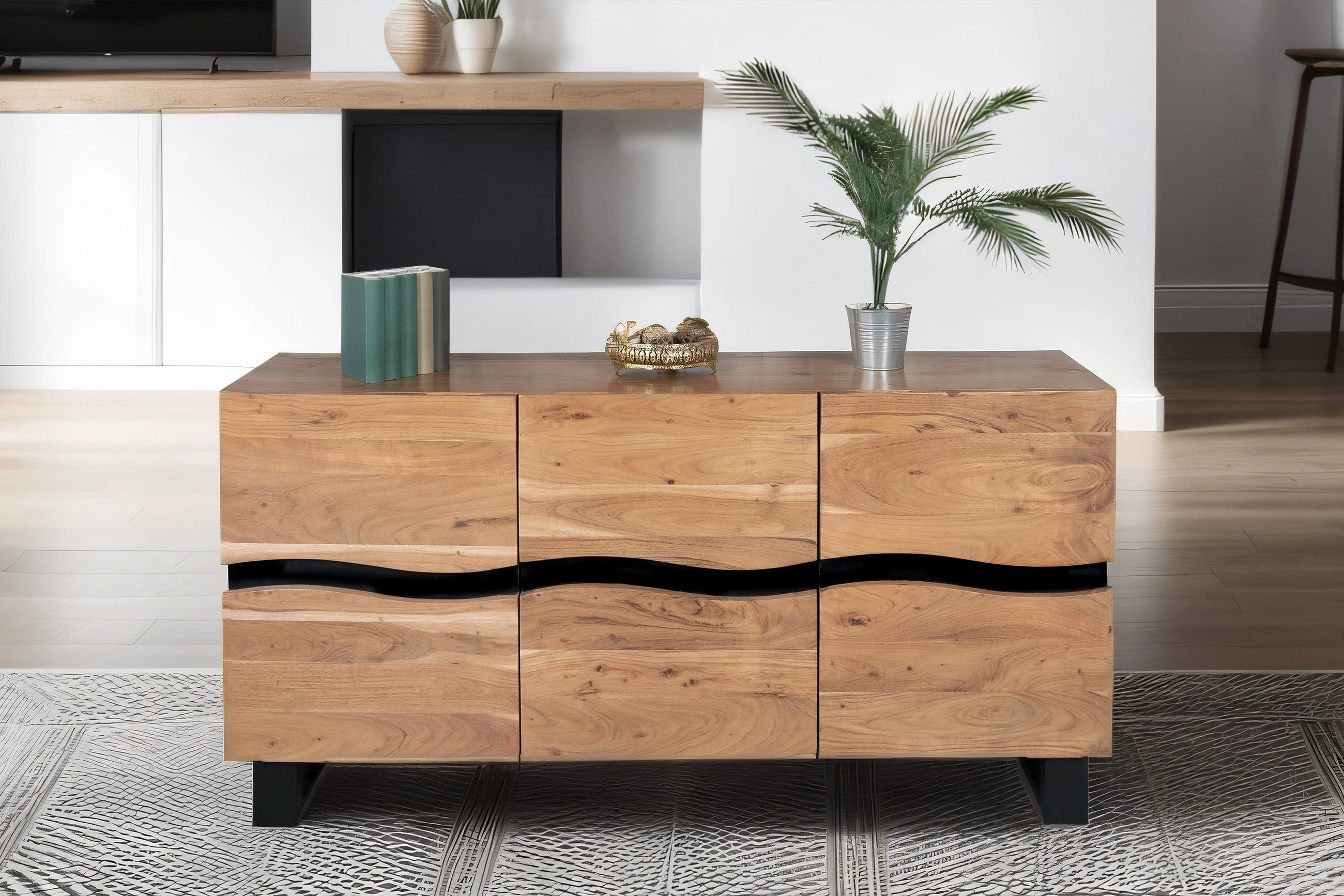 SIDEBOARD KYOTO - Beige/Schwarz, Holz/Metall (160/85/45cm) - SAM