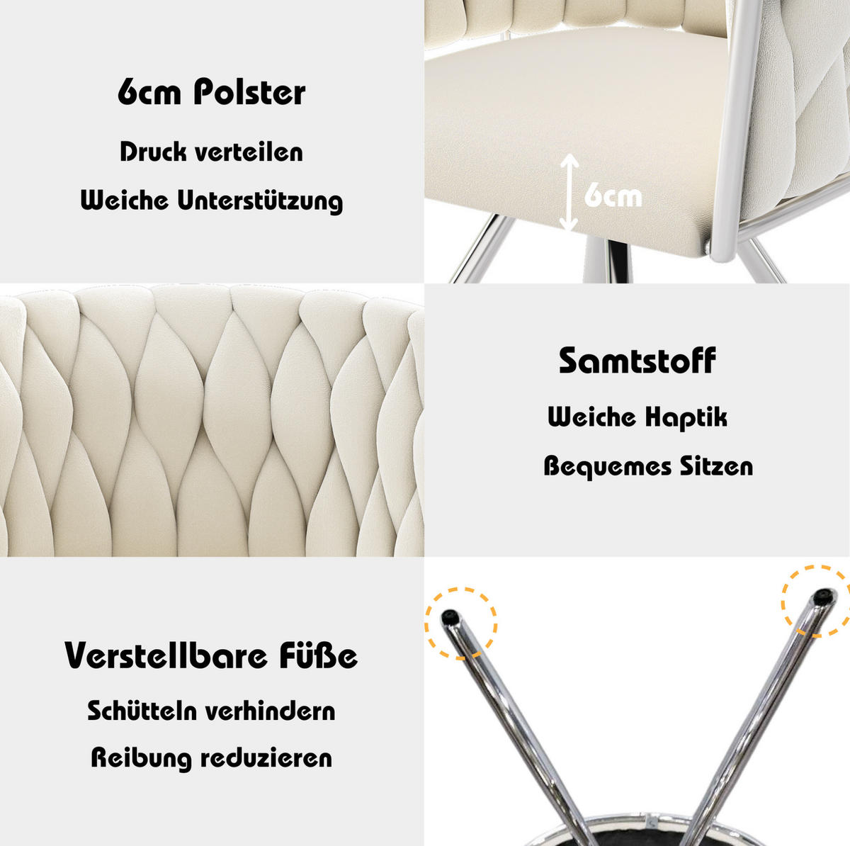 ESSZIMMERSTUHL 6er-Set Beige mit 360°-Drehfunktion - Beige, Textil (59/72/54cm) - MIVRAY