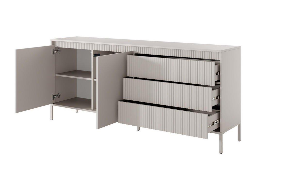 SIDEBOARD Ferrato C 187 cm Beige - mit 2 Türen und 3 geriffelten Schubladen rechts - Beige, Holz/Holzwerkstoff (187/81/39cm) - Ravio