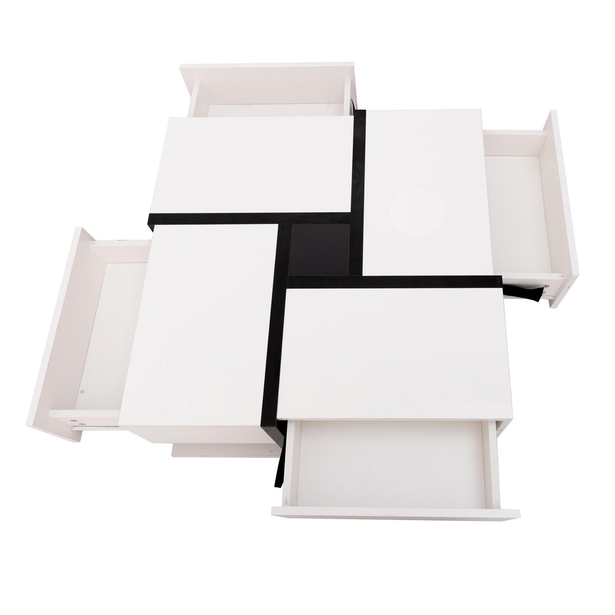 COUCHTISCH Hochglanz Weiß & Schwarz Quadratisch mit 4 Schubladen & Stauraum - Weiß, Holzwerkstoff (78/78/36cm) - Urban Meuble