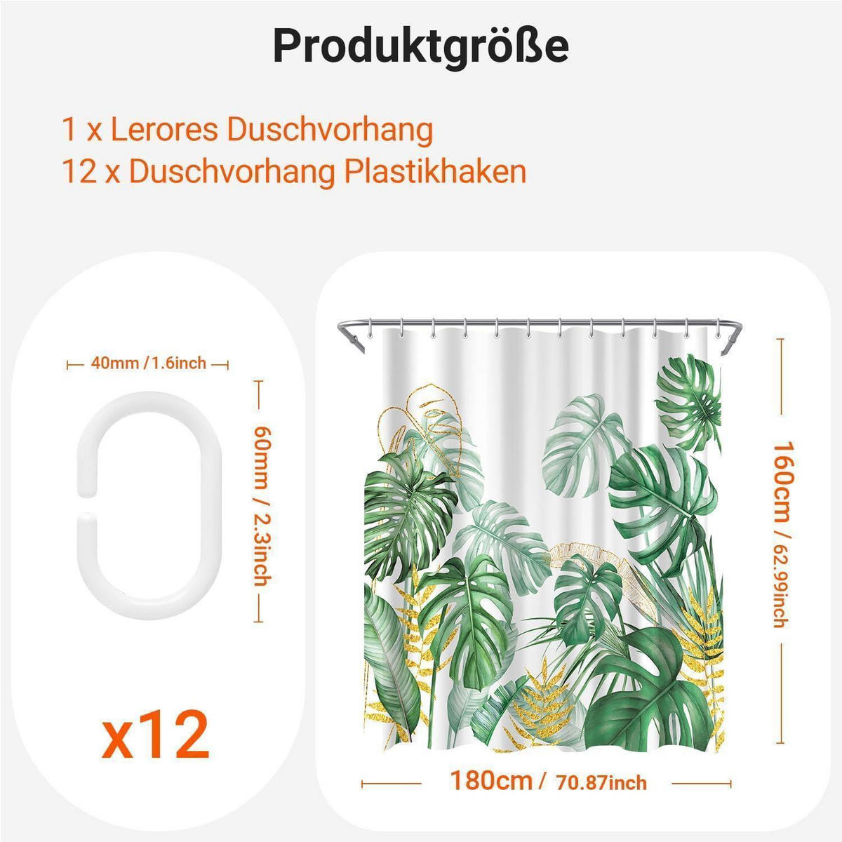 DUSCHVORHANG Goldrandige Bambusblätter 180 x 160 cm - Multicolor, Textil (180/160cm)