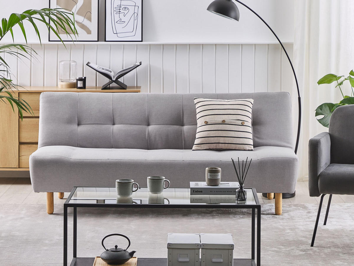 3-SITZER-SCHLAFSOFA hellgrau Alsten - Hellbraun/Grau, Textil (182/83cm) - Beliani