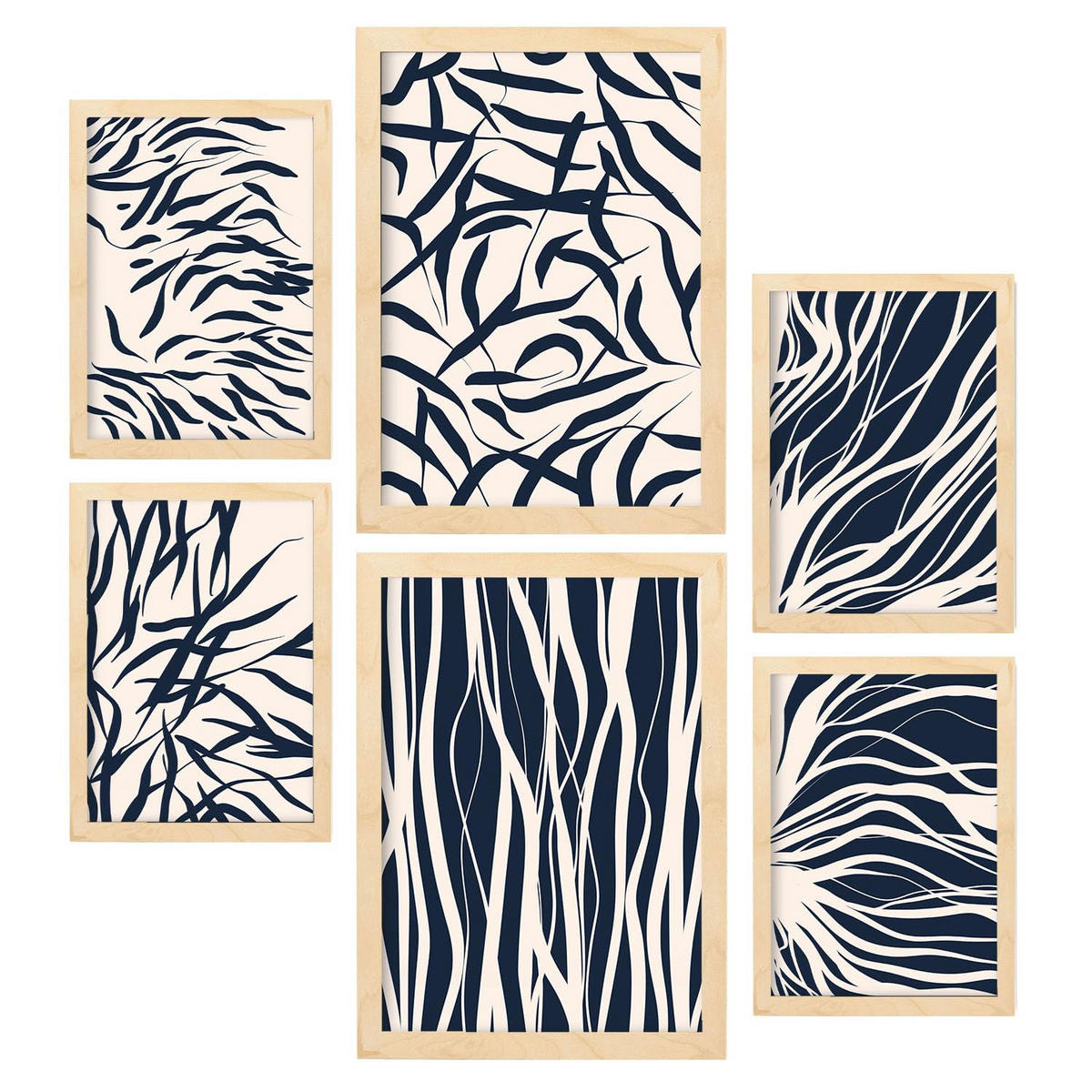 POSTER Set Mit 6 Bland Arts A3 & A4 Rahmen Aus Hellem Holz - Beige, Papier (29/3cm) - Nacnic