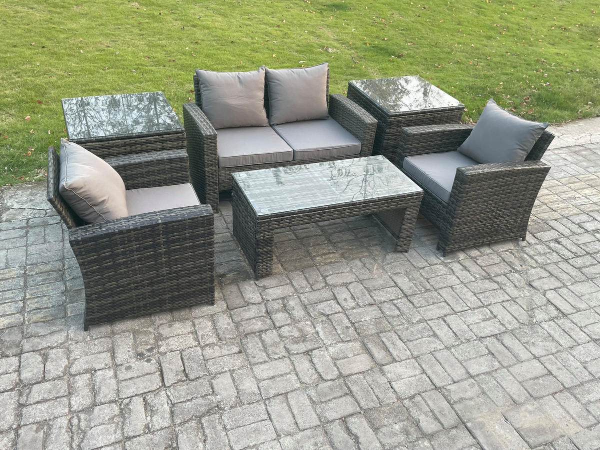 GARTENSET Polyrattan Dunkelgrau 4-Sitzer - Dunkelgrau, Metall - Fimous