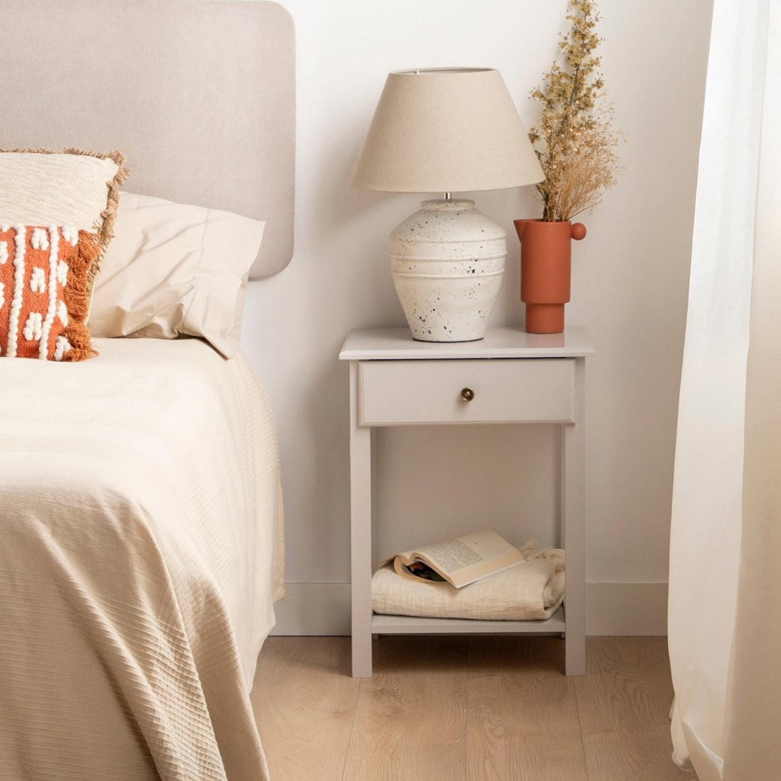 NACHTTISCH MIT 1 SCHUBLADE Ruan Grau 46 cm x 60 cm - Grau, Holzwerkstoff (46/60/35cm)