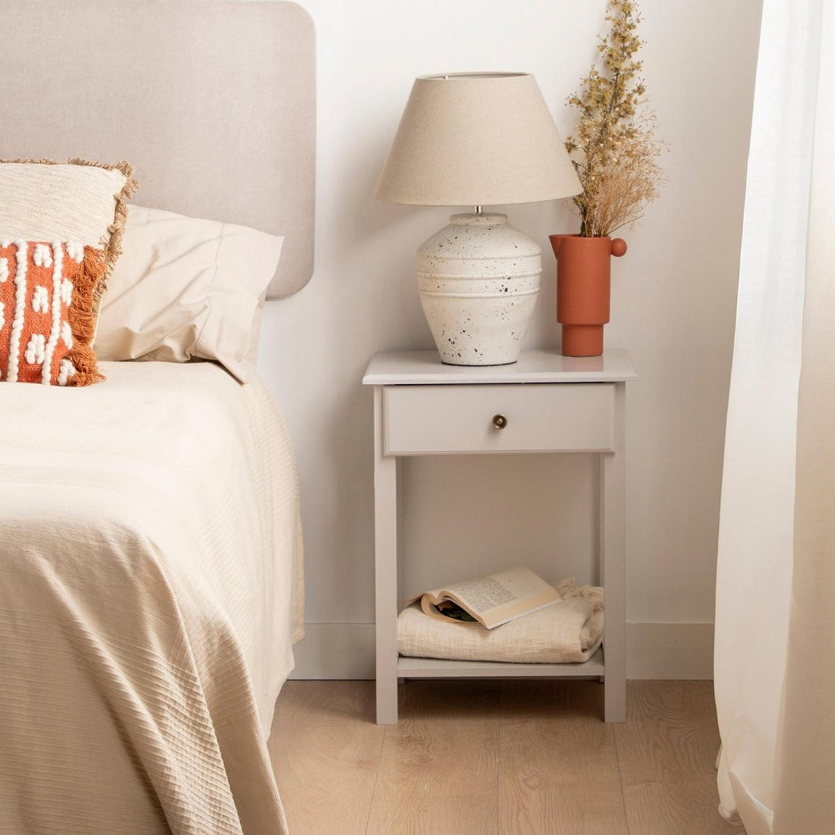 NACHTTISCH MIT 1 SCHUBLADE Ruan Grau 46 cm x 60 cm - Grau, Holzwerkstoff (46/60/35cm)