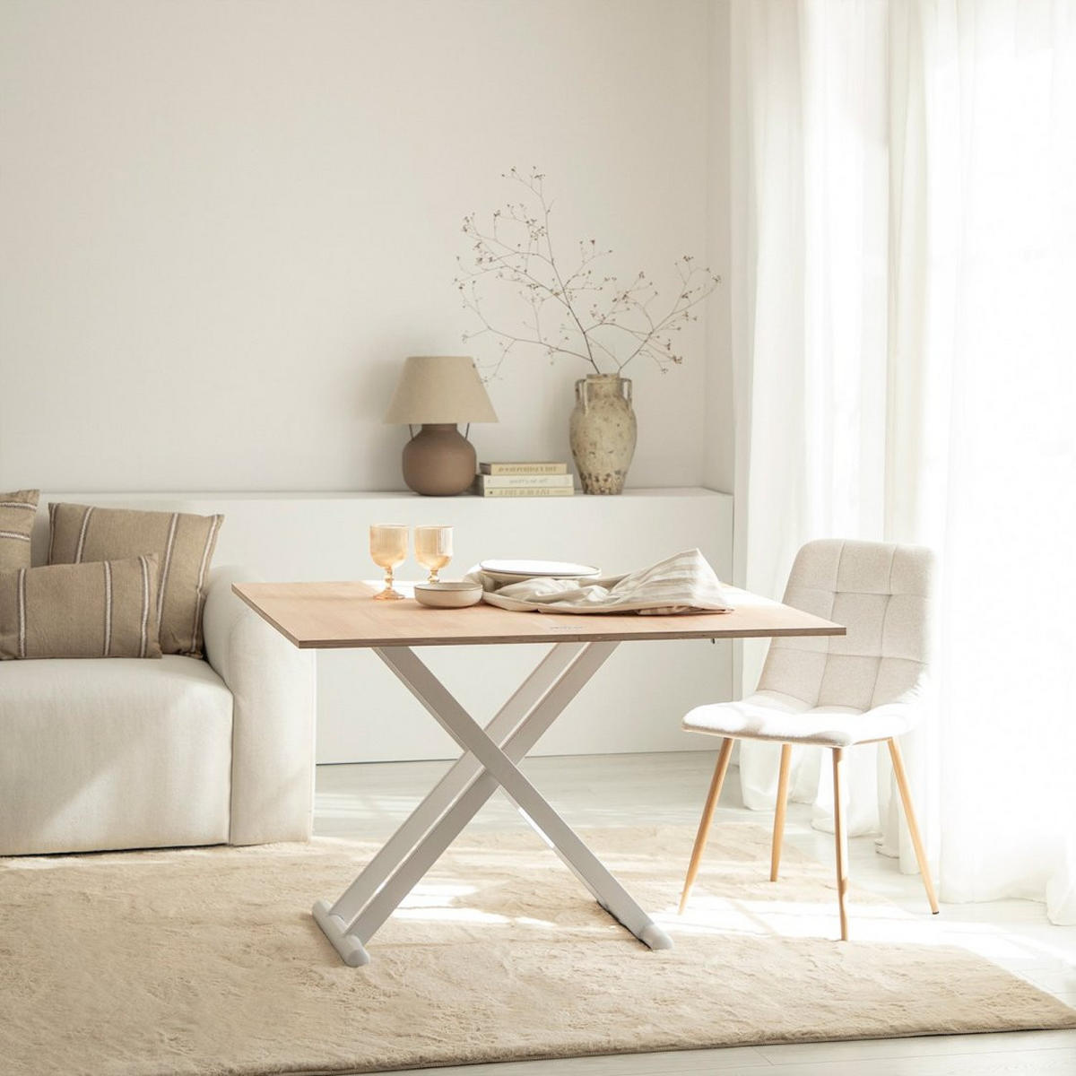 COUCHTISCH AUSZIEHBARER UND ERHÖHTER Tapi Weiß 110 cm x 46-75 cm - Weiß, Holz (57/110/46cm)