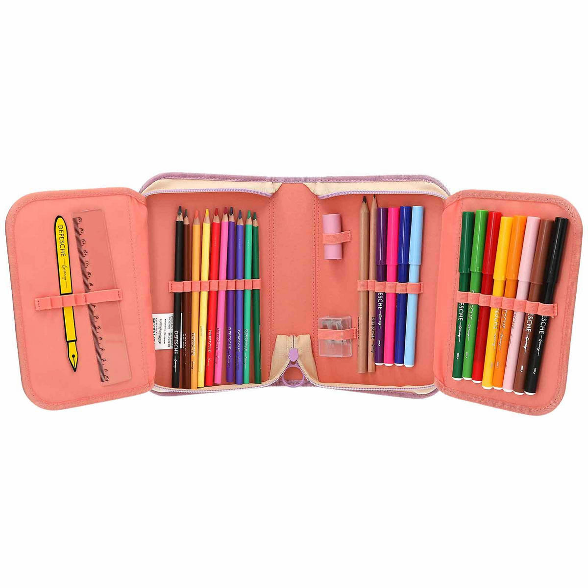 DELUXE FEDERTASCHE GIRL POWER INKL. STIFTE TOPModel violett 5 x 15,5 x 22 cm - Violett, Kunststoff (15.5/22/5cm) - Depesche Germany