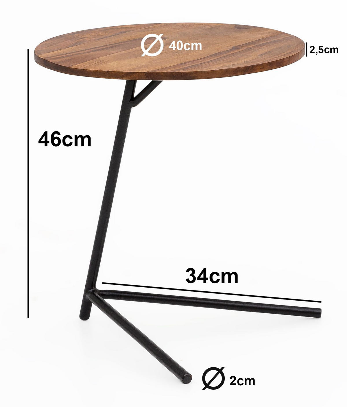 BEISTELLTISCH rund SÖNKE Sheesham - Sheeshamfarben, Holz (40/40/46cm) - tinkaro