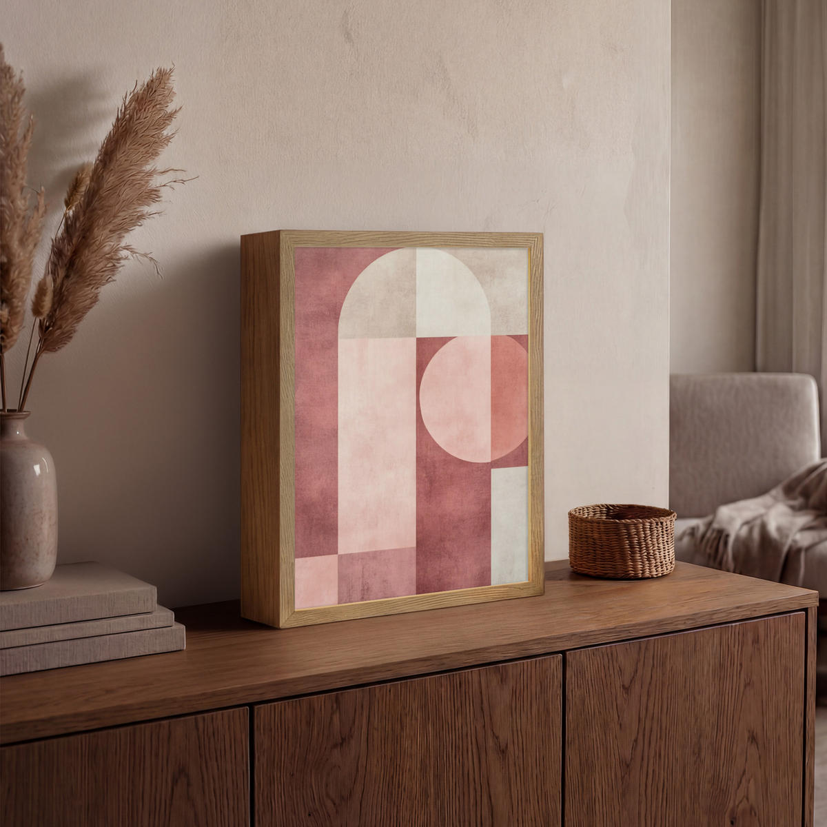 WANDLEUCHTE MIT AKKU Figuren - Abstrakt - Rosa 30x40 cm - Altrosa, Holzwerkstoff (30/40/8cm) - OnlyWow