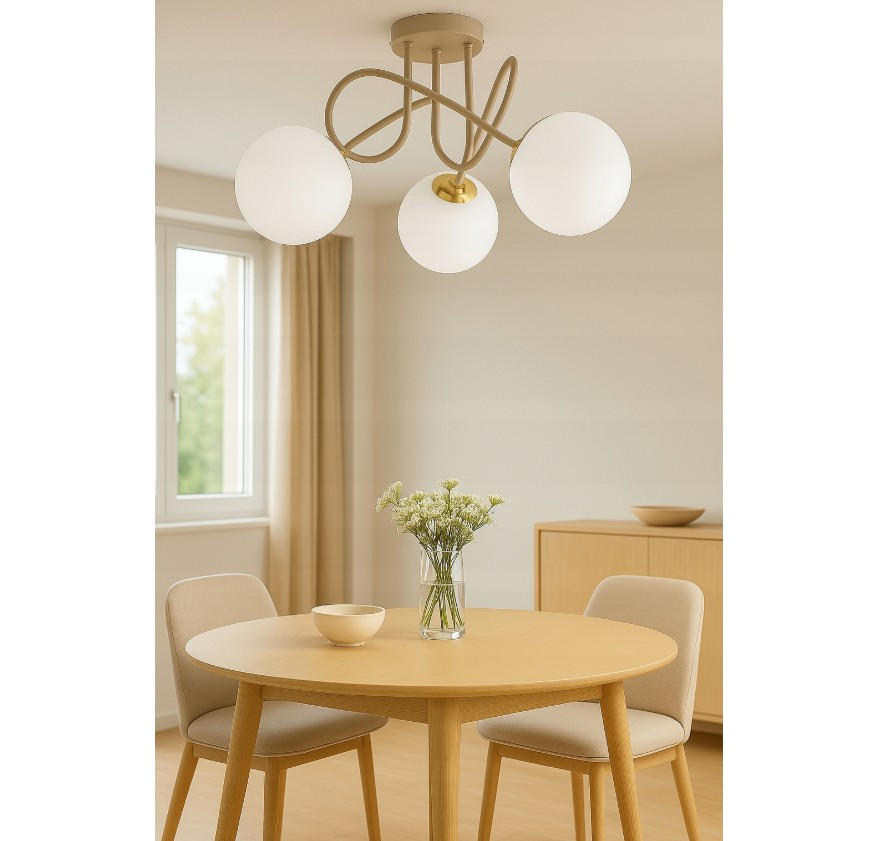 PENDELLEUCHTE ECRU II - Beige/Goldfarben, Glas/Metall (40/40/30cm) - kiki design