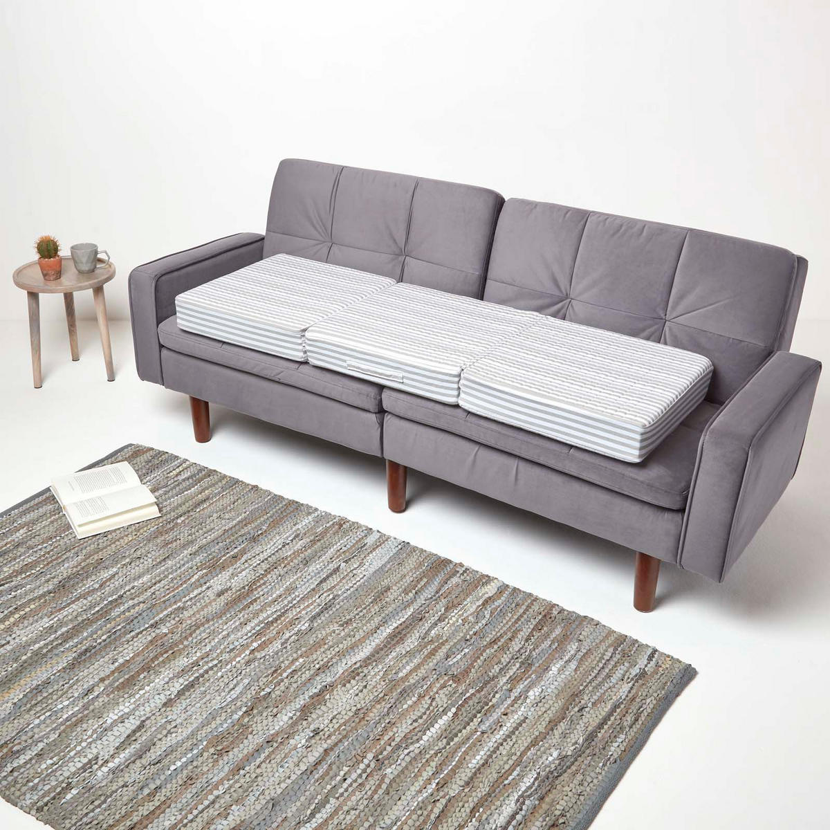SOFA-AUFLAGE grau gestreift 150/50/10 cm – großes Sitzkissen orthopädisch - Weiß/Grau, Textil (150/50/10cm) - Homescapes