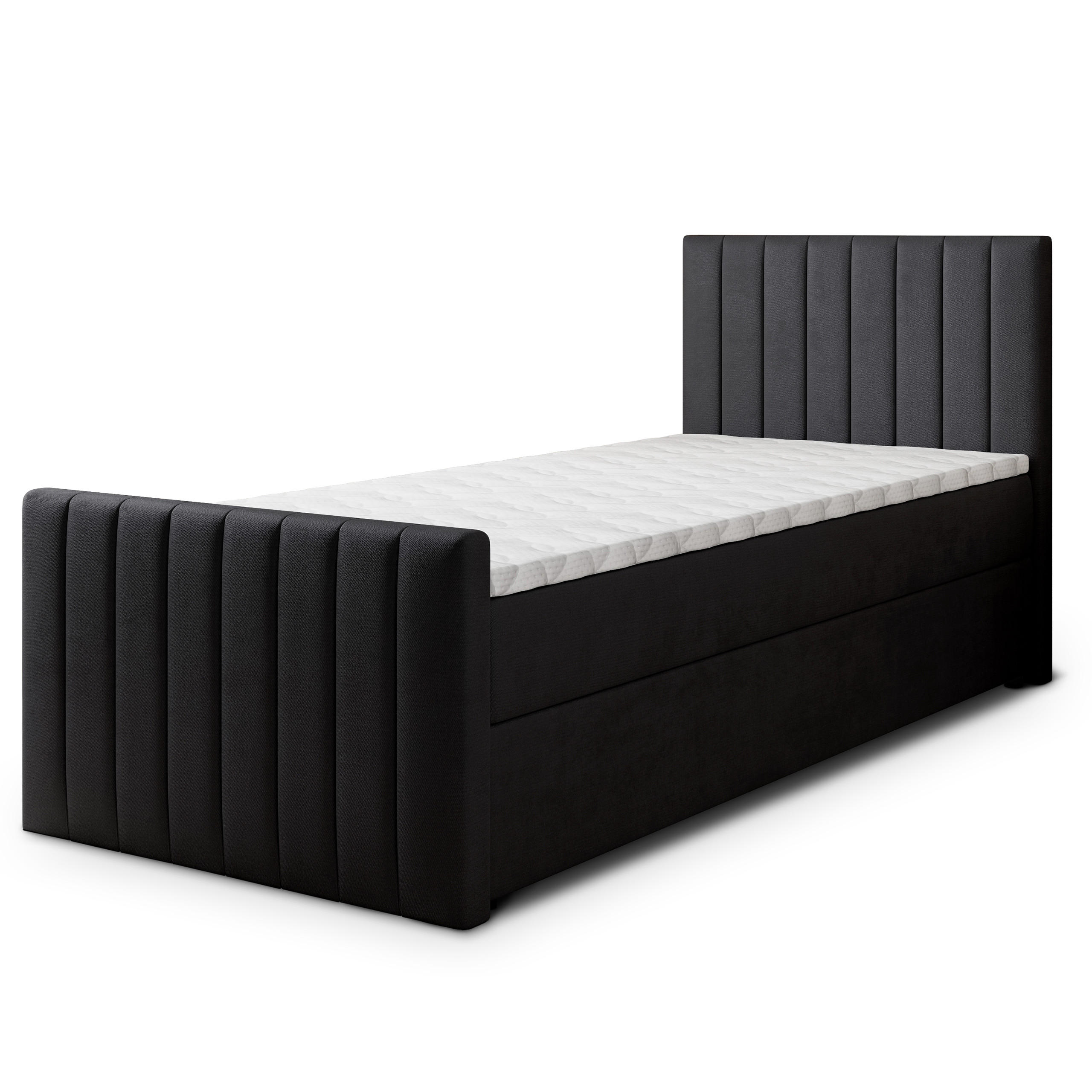 BOXBETT ARION 80 80x200 cm mit Matratze und Topper, H2+H3 - Schwarz - Schwarz, Holz (80/200cm) - MASSENO