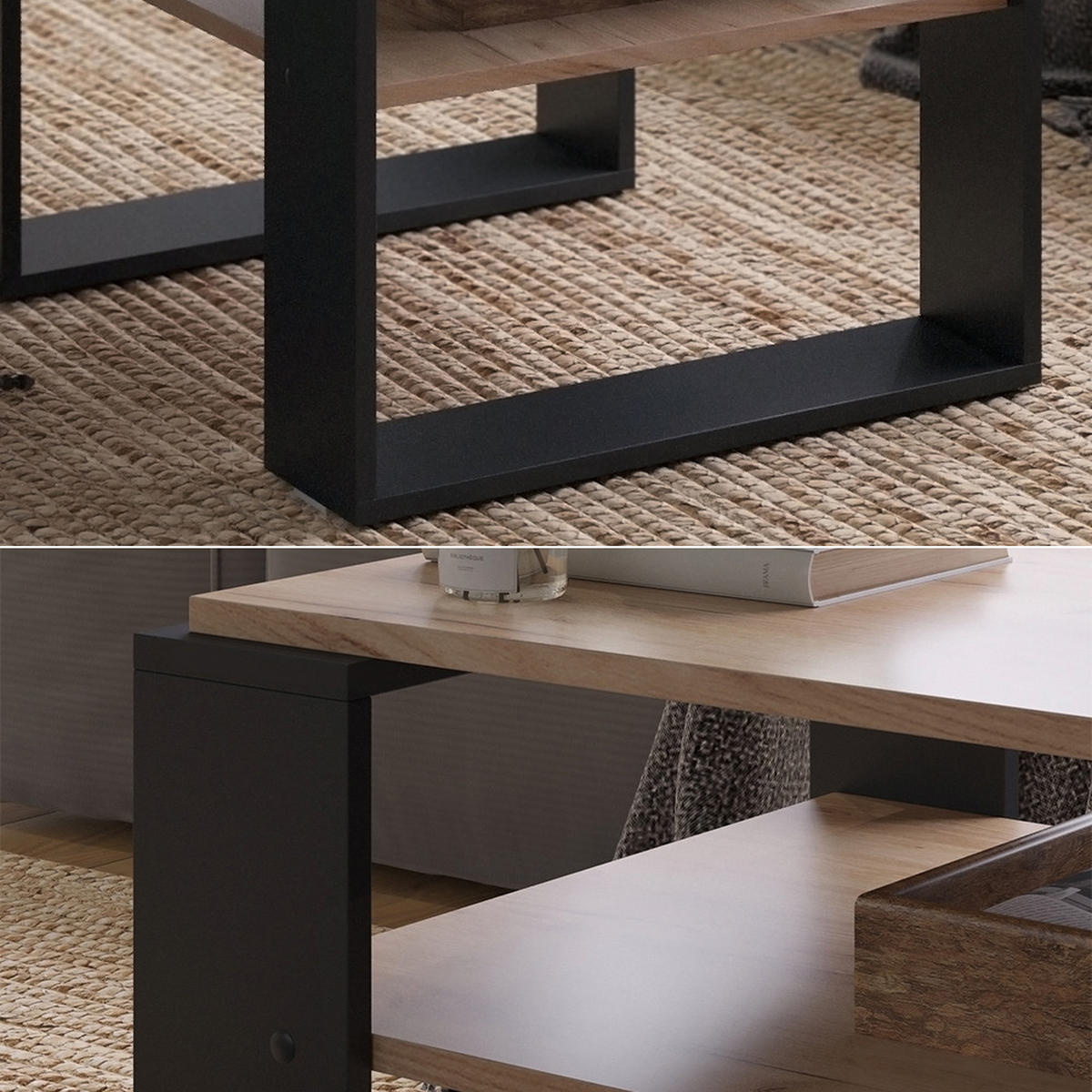 COUCHTISCH Helm Goldkraft Eiche 65.6 x 55,8 cm mit Ablage - Honigeiche/Schwarz, Holzwerkstoff (55.8/65.6/46.2cm) - Vicco