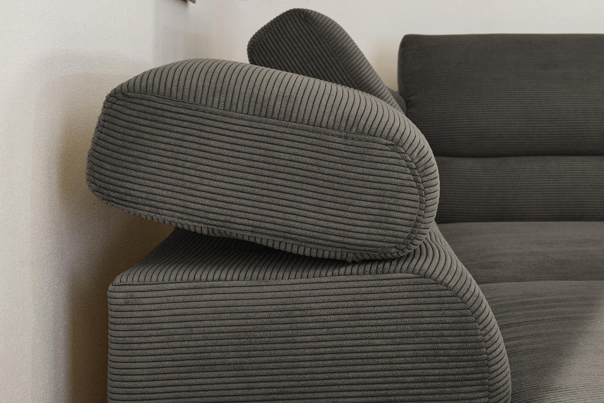ECKSOFA MIT MOTORISCHEM SITZVORZUG DELIA Anthrazit Cord - Anthrazit/Schwarz, Textil/Metall (276/219cm) - KAWOLA