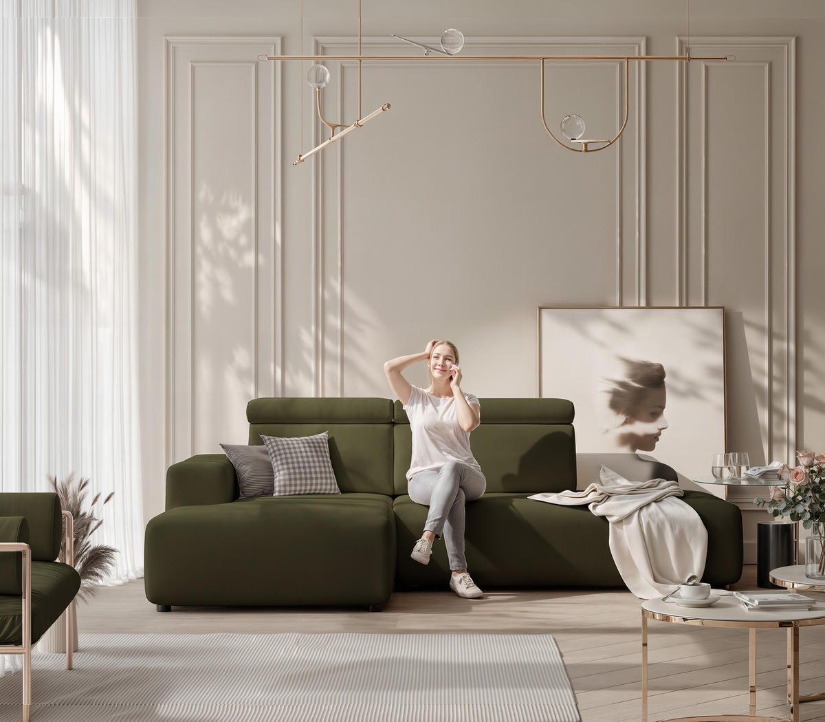 ECKSOFA RICO Links, Stoff Grün - Grün, Textil (260/186cm) - Idohome