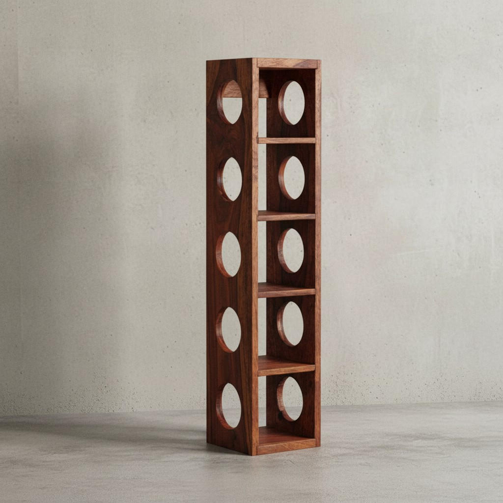 WEINREGAL Massivholz mit 5 Fächern Wandmontage Edelholz-Optik, Braun 15x15x70 cm - Braun, Holz (15/70/15cm) - KADIMA DESIGN