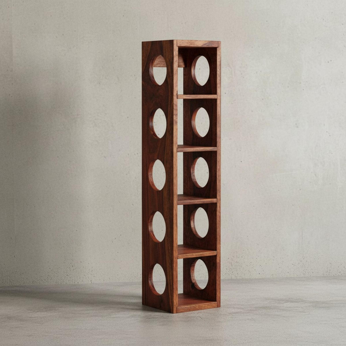 WEINREGAL Massivholz mit 5 Fächern Wandmontage Edelholz-Optik, Braun 15x15x70 cm - Braun, Holz (15/70/15cm) - KADIMA DESIGN