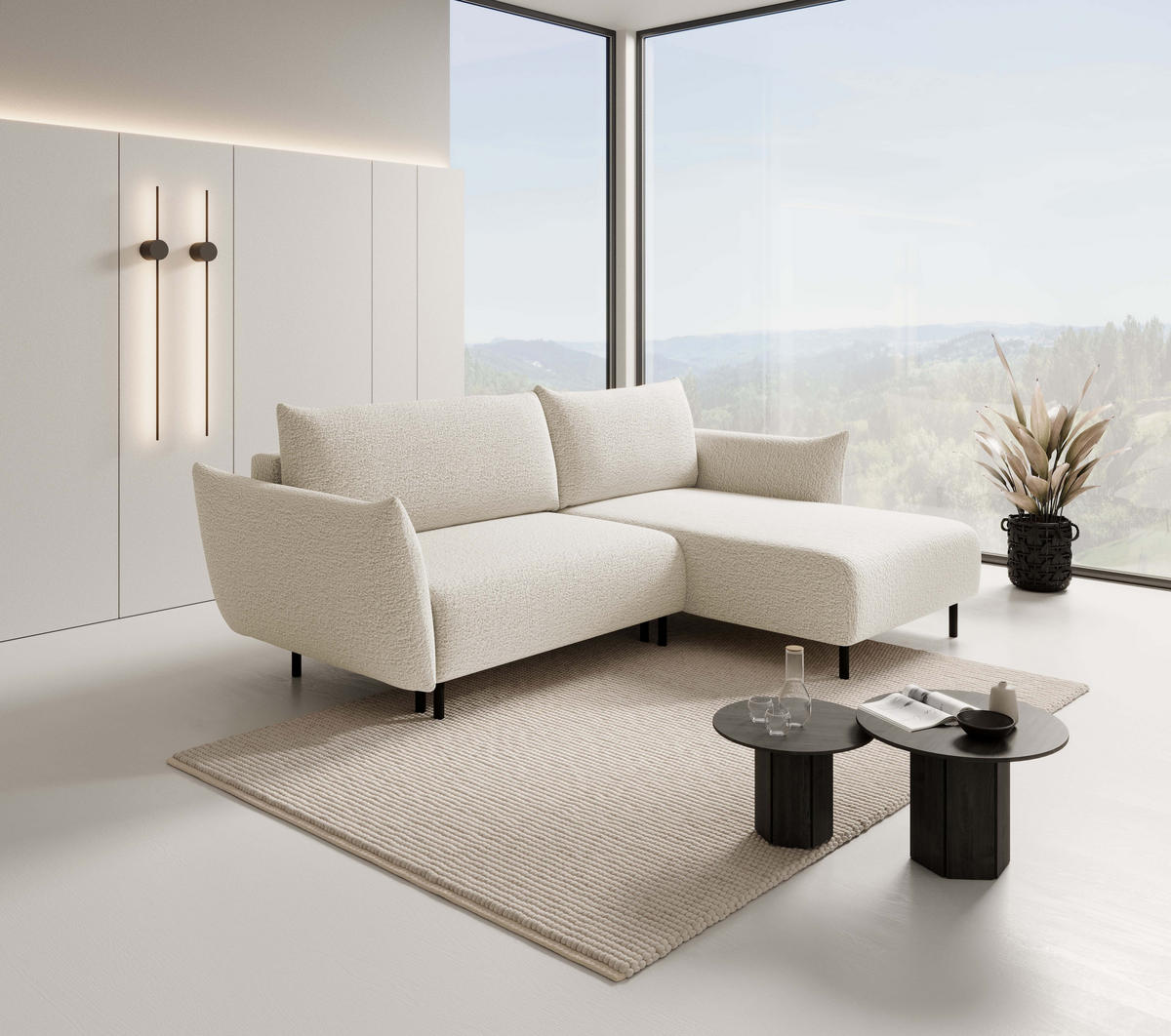 ECKSOFA ADEL mit Schlaffunktion und Bettkasten, L-förm, Metallbeine, verstellbar lose Rückenkissen, freistehend, RECHTS, 257x171x90 cm, Sand-coloured - Sandfarben, Holz/Textil (257/171cm) - DomoHome