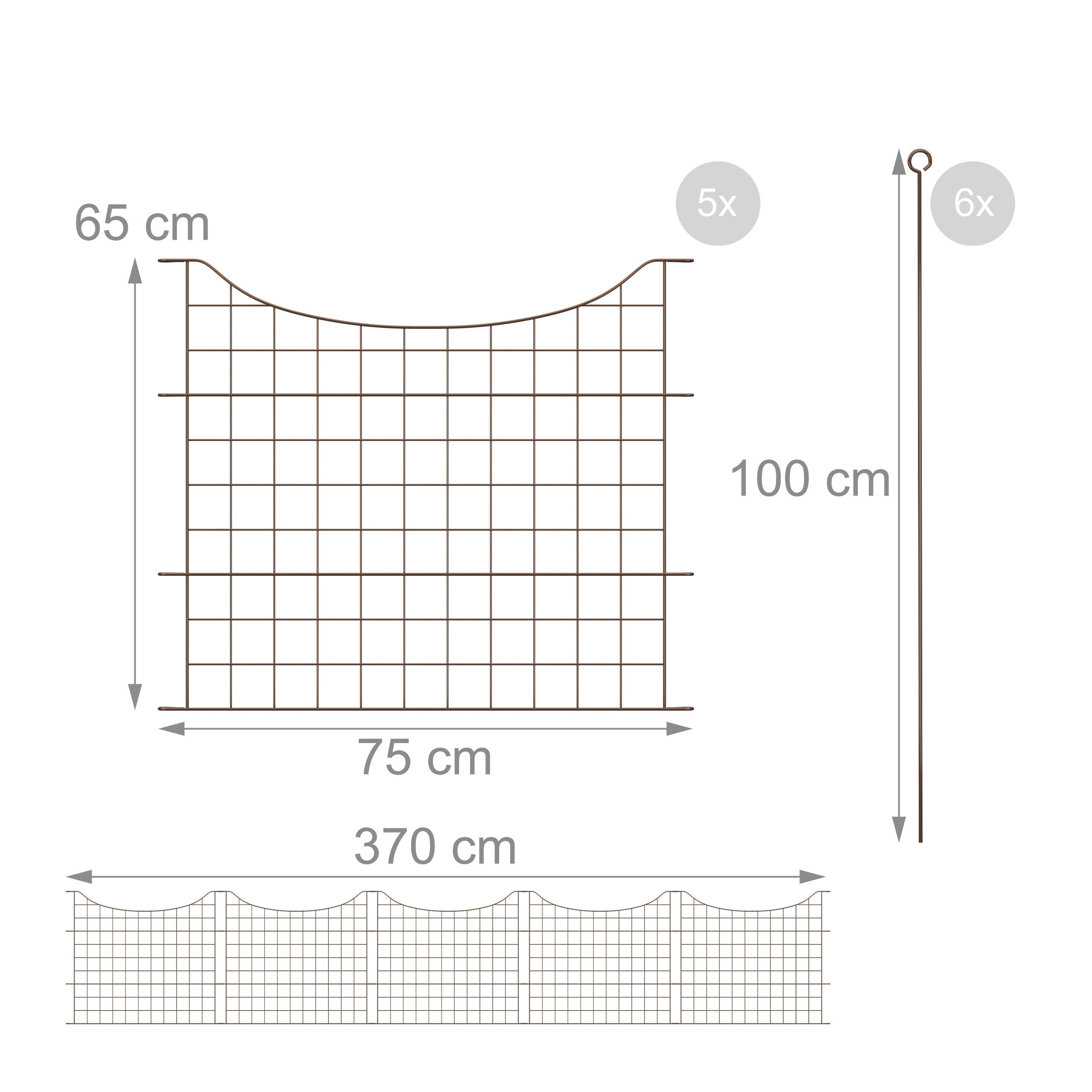 Thumbnail - Relaxdays 5Xteichzaun, Braun, Metall, Kunststoff, 370x65x2 cm, Gartenzubehör, Hochbeete