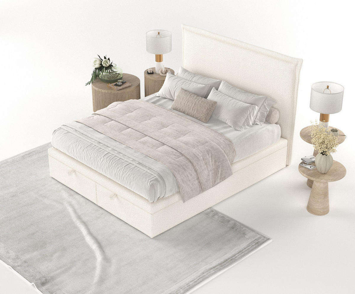 POLSTERBETT Eliot mit Stauraum 120/200 cm Creme im Alta Stoff - Creme/Schwarz, Holz/Holzwerkstoff (120/200cm) - AltaBeds