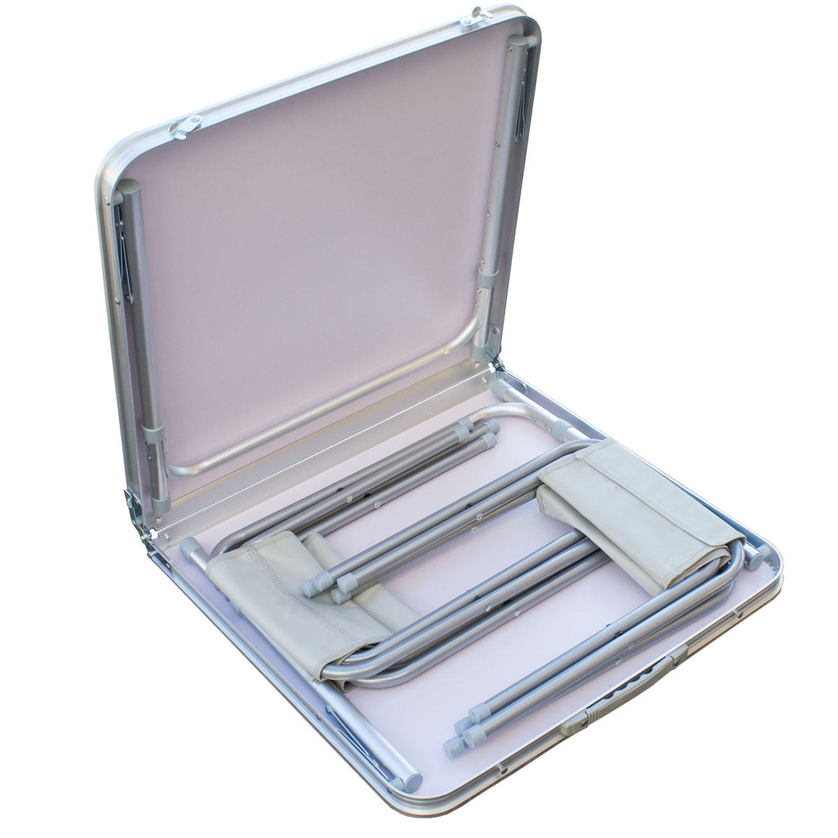 CAMPINGTISCH mit Hocker Silber - Silberfarben, Metall - SVITA