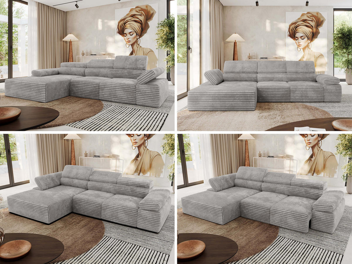 ECKSOFA RILASSO L Hellgrau Cord - links - Hellgrau/Schwarz, Kunststoff/Textil (296/174cm) - MKS